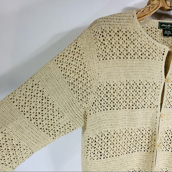 Eddie Bauer Neutral Open Weave Cardigan Sweater 1X Linen Blend - Picture 9 of 9